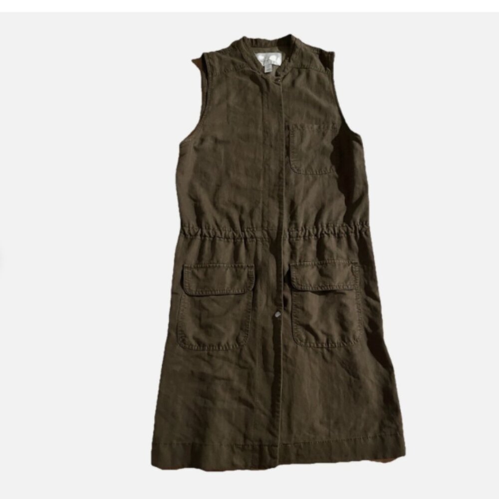 Hinge Nordstrom Utility Shirt Dress XXS Olive Green Zip Snap Front Pockets NWT